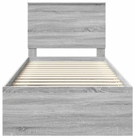 vidaXL Ágykeret fejtámlával Szürke Sonoma 100 x 200 cm Tömör fenyőfa