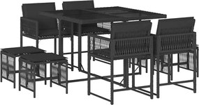 vidaXL 9 részes fekete polyrattan kerti étkezőgarnitúra párnákkal