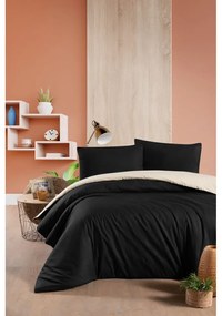 Fekete-krémszínű kétszemélyes-hosszabbított pamut ágyneműhuzat lepedővel 200x220 cm – Mila Home