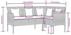 szürke polyrattan L-alakú kanapé párnákkal