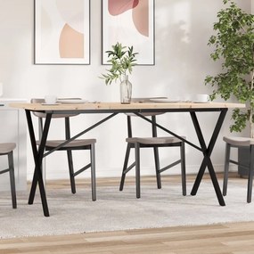 Tömör fenyőfa és acél étkezőasztal X-vázzal 140x80x75,5 cm