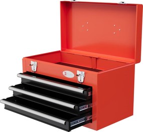 DURHAND üres szerszámtáska, 45 x 24 x 27 cm-es szerszámosláda 3 fiókkal, felső tárolórekesszel, fogantyúval, zárható, acél, piros | Aosom