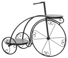 Kovácsoltvas virágtartó bicikli kerámia berakással szürkés