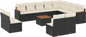 vidaXL 13 részes fekete polyrattan kerti ülőgarnitúra párnákkal
