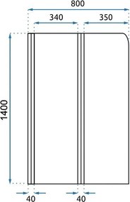 Rea Agat-2, kádparaván, 2 lapos, 80 x 140 cm, króm átlátszó, REA-W0700