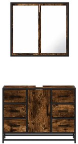 2 részes füstös tölgy színű szerelt fa fürdőszobai bútorszett