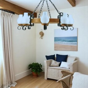 Brilagi - Csillár láncon ROATA 8xE14/40W/230V bükkfa