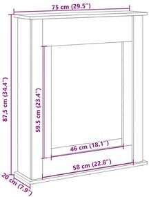 barna tölgy színű szerelt fa kandallóburkolat 75 x 20 x 87,5 cm