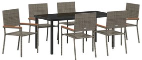 7 Darabos Kerti Étkező Készlet Szürke Poly Rattan