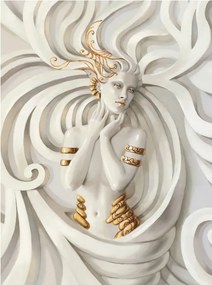 Fotótapéta Arany hullámok Absztrakt Nő Fehér domborművek 184x254 +ragasztó