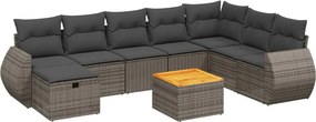 vidaXL 9 részes szürke polyrattan kerti ülőgarnitúra párnákkal