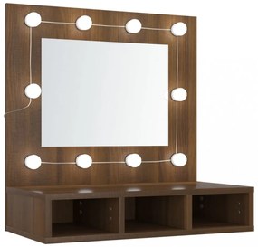 barna tölgy színű tükrös szekrény LED-ekkel 60 x 31,5 x 62 cm