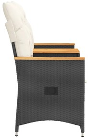 2 személyes fekete polyrattan dönthető kerti kanapé asztallal