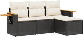 vidaXL 4 részes fekete polyrattan kerti ülőgarnitúra párnákkal