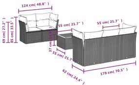 6 részes fekete polyrattan kerti ülőgarnitúra párnákkal