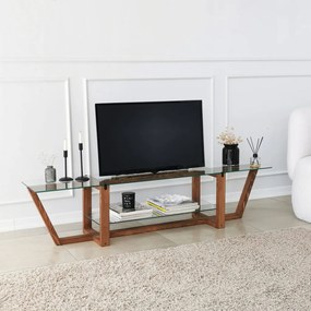 Amalfi üveg TV-állvány, dió, 158 cm