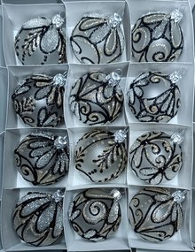 Üveg karácsonyfadísz 12 db 6 cm Kézzel festett Lengyel