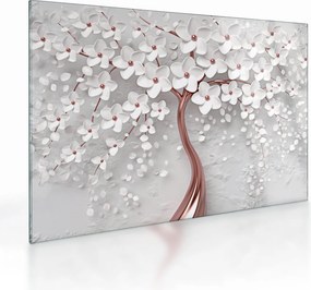 Kép - Egy fehér fa képe virágokkal, rózsaarany (üvegen) (70x50 cm)