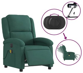 sötétzöld bársony elektromos dönthető masszázsfotel