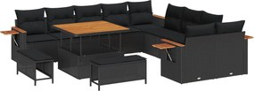 vidaXL Kerti Kanapé Szett 13 pcs Fekete Poli rattan és porfestett acél