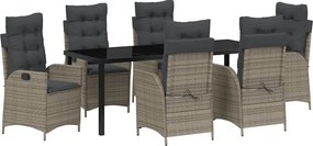 vidaXL Kert étkező szett párnával 7 pcs Szürke polirattan