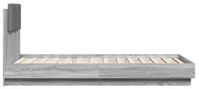 szürke sonoma színű szerelt fa ágykeret fejtámlával 90 x 190 cm