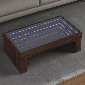Barna tölgy végtelen hatású LED-es dohányzóasztal 90x50x30 cm