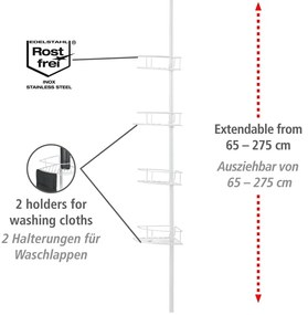 Fehér teleszkópos rozsdamentes acél fürdőszobai sarokpolc Dolcedo – Wenko