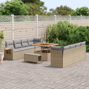 11 darabos Kertiszófa szett párnákkal Bézs Poli Rattan Akác, 3 darabos Kertis Dining Szett párnákkal Bézs Poli Rattan Akác