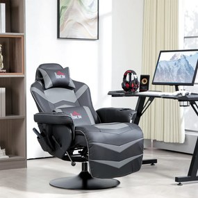 HOMCOM Gamer szék, masszázs funkció, dönthető háttámla, lábtartó, 120 kg-ig, acél keret, műbőr, szürke