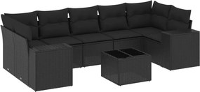 vidaXL 8 részes fekete polyrattan kerti ülőgarnitúra párnákkal