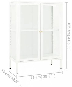 fehér acél és üveg tálalószekrény 75 x 35 x 105 cm