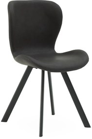 Batilda design szék, mokka bőr, fekete fém láb