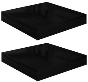 2 db magasfényű fekete MDF lebegő fali polc 23 x 23,5 x 3,8 cm