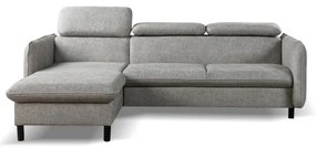 NISA L-alakú, kihúzható sarokkanapé tárolóval, szürke, balos