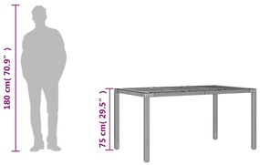 fekete polyrattan kerti asztal akácfa lappal 150 x 90 x 75 cm