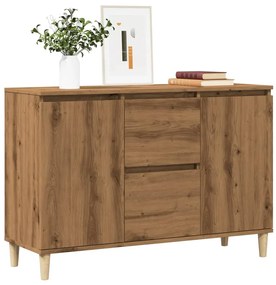kézműves tölgy színű szerelt fa tálalószekrény 102 x 35 x 70 cm