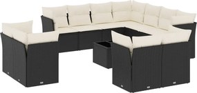 vidaXL 12 részes fekete polyrattan kerti ülőgarnitúra párnákkal