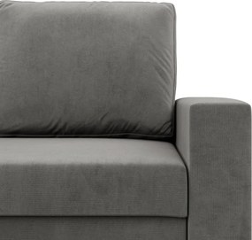 Zeus kanapéágy, bársony, hab töltet, egyenes kartámasz, világosszürke