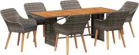 vidaXL Kert étkező szett párnával 7 pcs Szürke polirattan