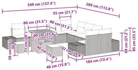 13 darabos kertkanapé szett párnákkal bézs poli rattan akáccal