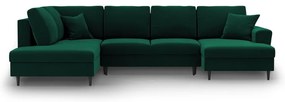 Zöld bársony kinyitható tárolóhelyes sarokkanapé (bal oldali-U alakú) Kyoto – Cosmopolitan Design