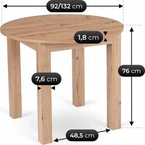 Stół HARRY Rozkładany 92-132 cm Dąb Artisan