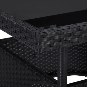 5 részes fekete polyrattan és üveg kerti étkezőgarnitúra