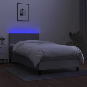 világosszürke szövet rugós és LED-es ágy matraccal 90x200 cm