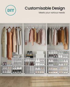 Összekapcsolható cipőtartó állvány akár 48 pár cipőhöz, fehér és átlátszó