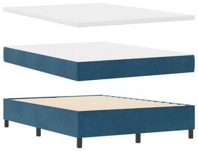 Boxspring Ágy Matraccal és Paddal Sötétkék 140x200 cm Bársony