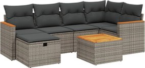vidaXL 7 részes szürke polyrattan kerti ülőgarnitúra párnákkal