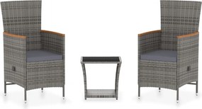 vidaXL 3 részes szürke polyrattan kerti ülőgarnitúra párnákkal