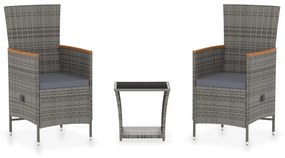 vidaXL 3 részes szürke polyrattan kerti ülőgarnitúra párnákkal